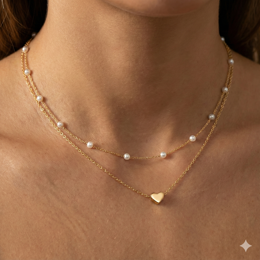 ENQVI | Heart & Pearl Layered Necklace