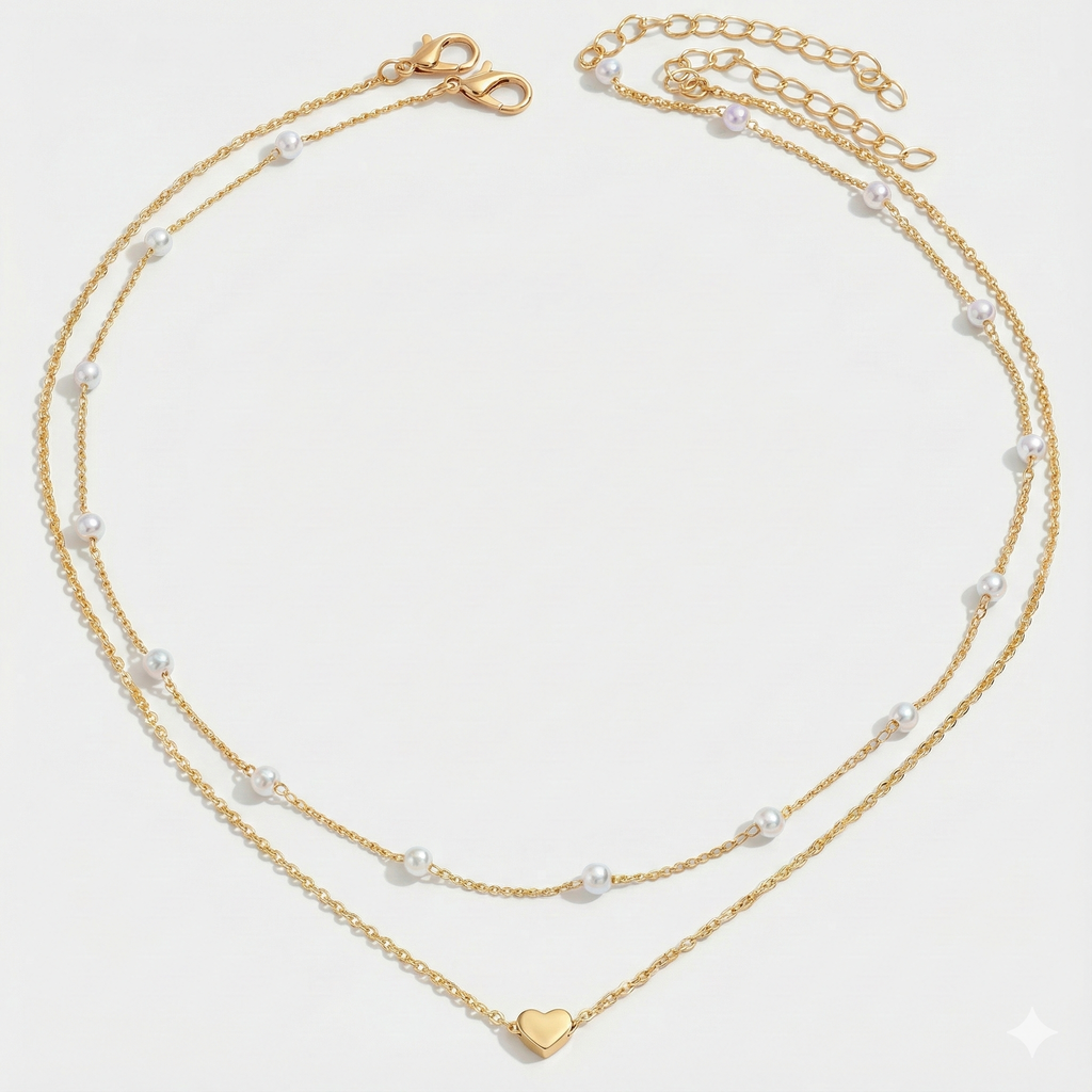 ENQVI | Heart & Pearl Layered Necklace